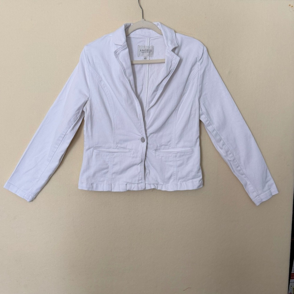 Angels Forever Young White Denim Blazer Jacket Womens Small